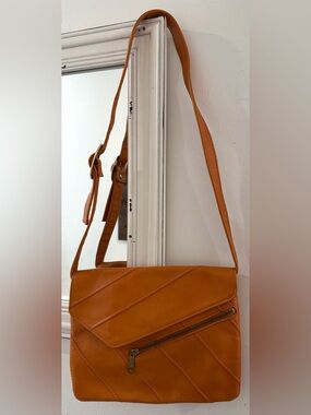 Vintage 90s Cognac Leather Patchwork Crossbody - Tano by Madrid